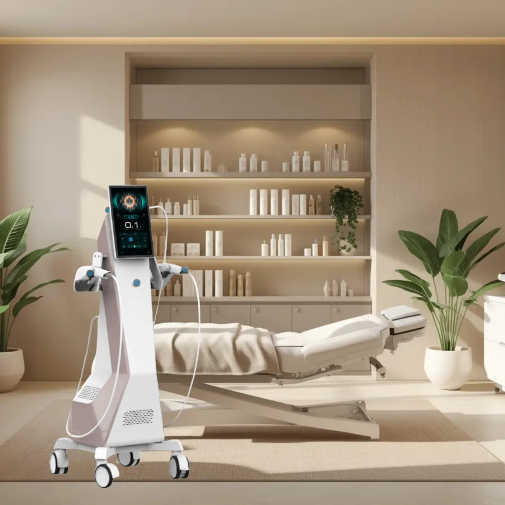 The 15D HIFU UltraTherapy MMFU machine set up in a treatment room, with 15 cartridge depths for face, neck, jawline and body treatments.